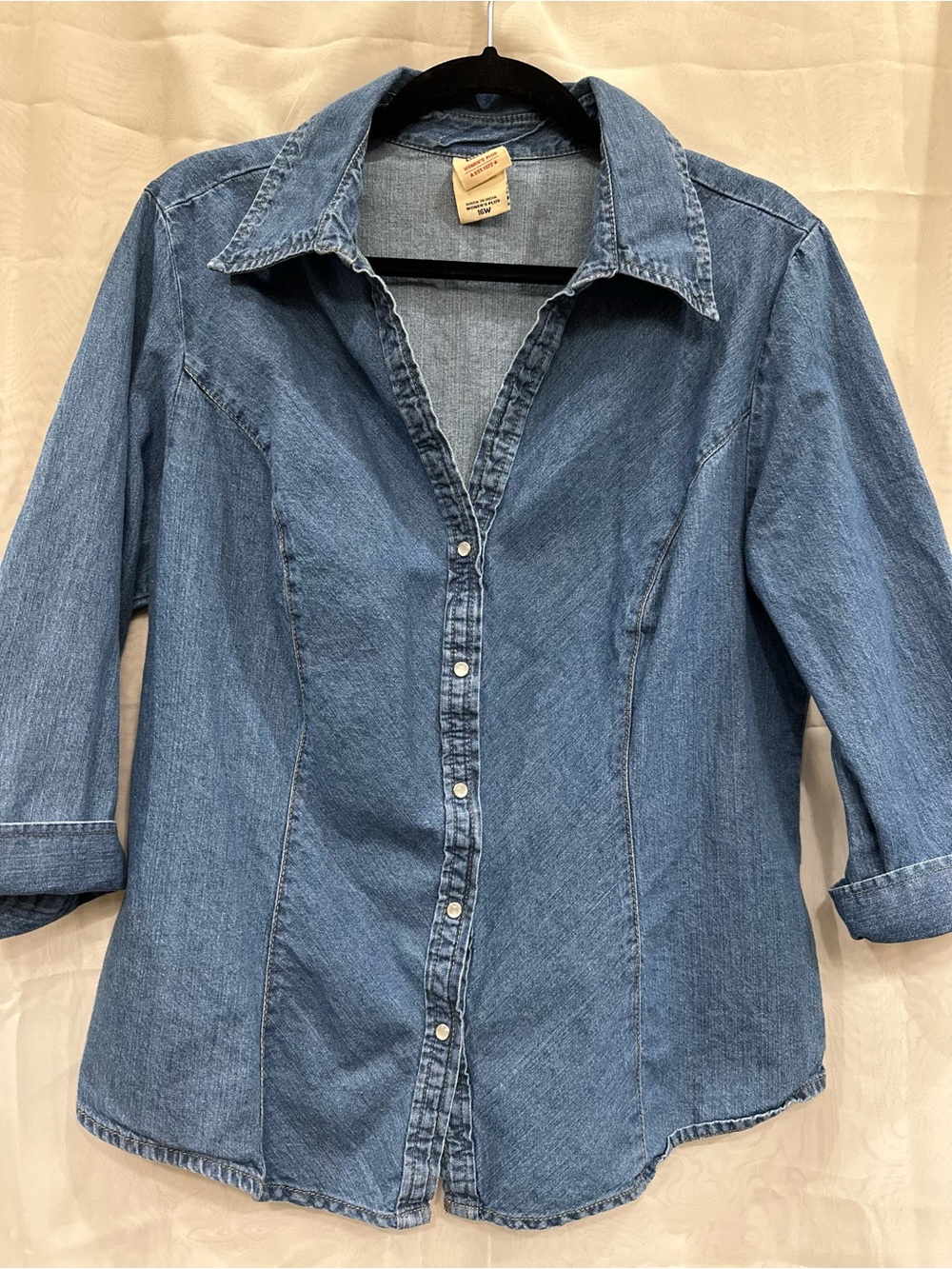 Faded Glory Light Blue Denim Button-Down 3/4 Sleeve Shirt/Shacket